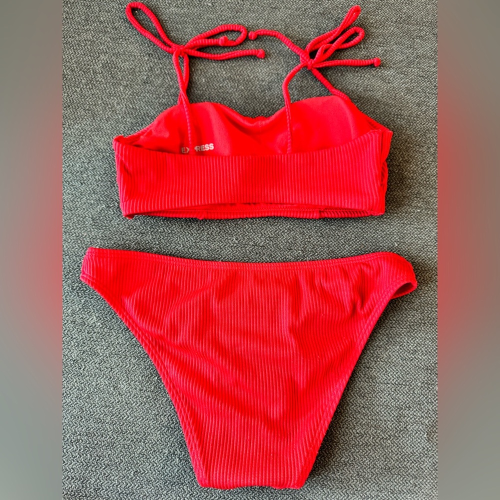 Express Red Ribbed Bandeau Bikini Set - Picture 2 of 3
